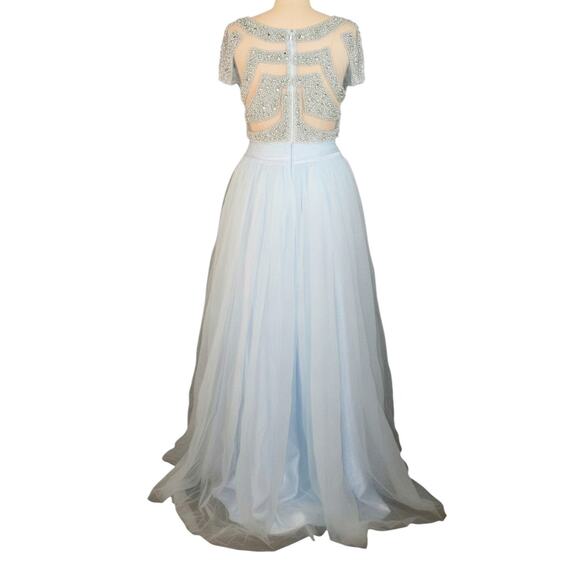 Mac Duggal Ice Blue Beaded Crop Top Gown Size 8 Formal Prom Dress - Picture 4 of 11